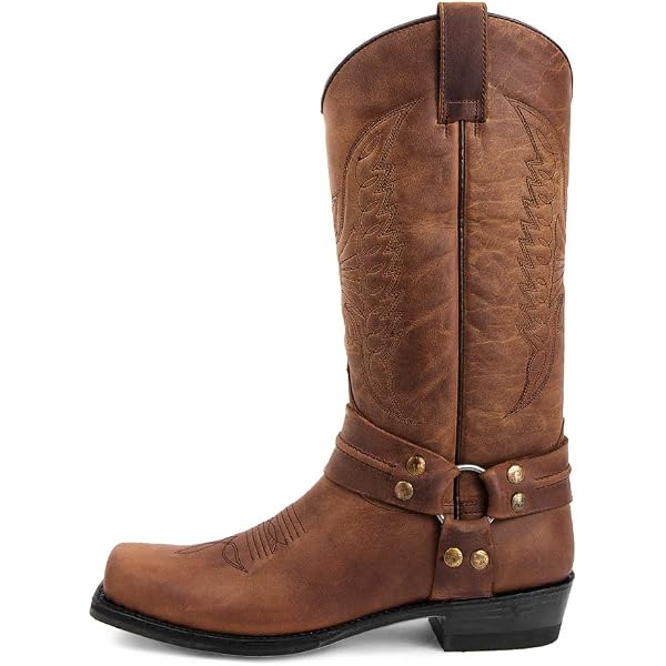 MWbetsy Les Hommes de l'Ouest Santiags Vintage tête carrée Chevalier Boot Haut Aide Punk Rock Style Gothique Mi-Mollet Bottes Chasse d'hiver Randonnée Trekking,Marron,45