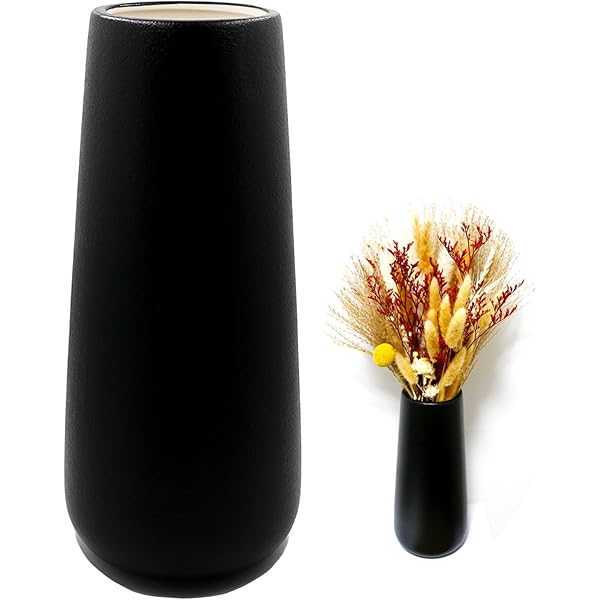 Vaso In Ceramica Moderno Boho Deco 21 Cm Nero - Per Fiori Secchi O Freschi, Decorazione Casa