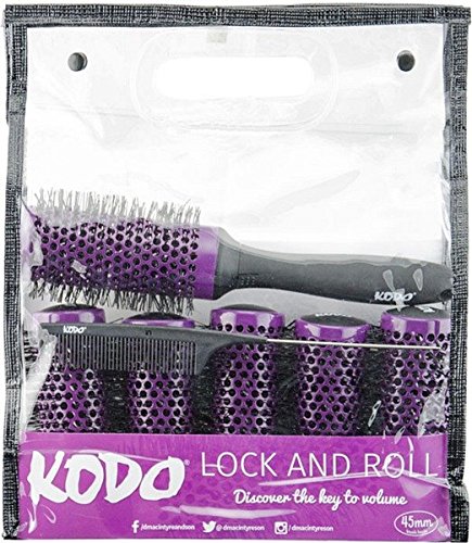 Kodo Lock and Roll 45mm Brush Set Sytem, 6 Barrels, 1 locking handle and 1 pin tale comb, Brush Gift Set