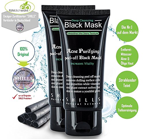 2x Black Mask Mitesserentferner Schwarze Maske Peel Off gegen Mitesser Blackhead Maske im Doppelpack • 2x 50ml • Mitesser Pickel Akne Entferner Gesichtsmaske Tiefenreinigung Gesichtspeeling • 100% Original Shills Produkt