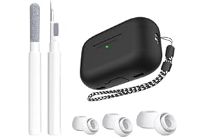 XIXKOLYU Zestaw słuchawkowy – 1 czarne etui ochronne na słuchawki + 1 biała szczotka do czyszczenia 2 w 1 + 3 pary białych osłon na słuchawki w rozmiarze S/M/L do słuchawek AirPods Pro2