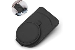 BILIONE Magnetic Leather Sunglass Holder, Car Glasses Holder for Cards, Eyeglass Hanger Clip for Car Sun Visor, Suitable for Different Size Eyeglasses (Black)