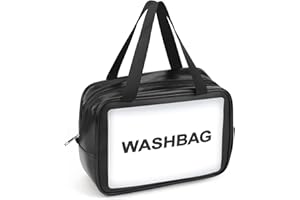 Sofore Trousse de Toilette Transparente Trousse de Toilette pour Voyage Sac de Transport de Voyage PVC Trousse de Toilette Organisateur Transport pour Femme, Affaires, Salle de Bain, Noir (Grand)