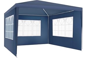 Tectake Gazebo da giardino 3x3 m, impermeabile e protezione UV, 3 pannelli, telaio in acciaio, facile da montare, con cordi e piqueti - ideale per tendoni, barbecue e feste