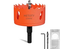 METOTY 55mm Bi-Metal Hole Saw,Universal HSS M42 Hole Saws,with Triangular Shaft Adapter and Centring Drill, One Free Dust Bag for Aluminum, Metals, Plastics, Acrylic Glass, Wood, Gypsum board