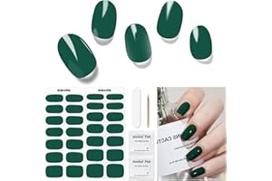 DUKASOU Semi Cured Gel Nail Strips, 28 Pcs Green Gel Nail Stickers Full Nail Wraps for Women (Solid),Long Lasting Gel Nail Strips Work with Any UV Lamp, Easy to Apply