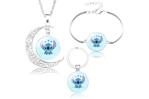 BSNRDX Cartoon Necklace Set 3 Pieces Cartoon Bracelet Set Cartoon Keychain Moon Pendant Best Friend Cartoon Jewellery Gifts for Women Girls Gift for Best Friend Sisters