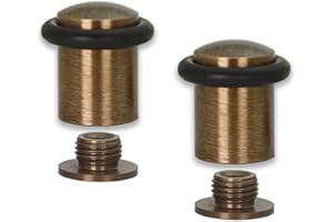 EVI Herrajes | Lot De 2 Butées De Porte | 20 x 29 mm | Base filetée | Caoutchouc Noir En Silicone Naturel | Laiton Finition Cuir Vieilli | Outils, Vis + Cheville De Fixation Compris | Mod. I-138CBCU