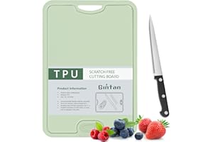 Gintan Flexibles TPU Schneidebrett, BPA-frei, mit Messer- und Saftrille, kratzfeste flexible Schneidebretter für die Küche, spülmaschinenfest, griffiger Griff, rutschfest (Grün)