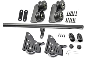 DMCHENGMA Rolling Ladder Hardware Library Sliding Ladder Hardware Kit (No Ladder) w/Floor Roller, Black Metal Steel Round Tube Track/Rail, 3.3ft- 24ft Sliding Ladder Library Full Set Hardware Rolling Track(24ft