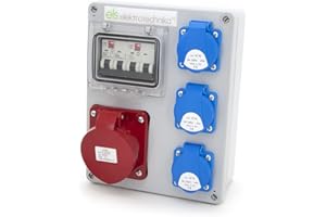 ELS Elektrotechnika Steckdosenverteiler Baustromverteiler Wandverteiler Leer Leergehäuse Schuko Steckdosen 3x 230V + LS C16 und 1 x CEE 16A + LS C16 Verkabelt, Anschlussfertig, Werkstatt, Garage, IP44