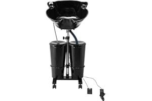 VEVOR Lavabo Portátil para Champú con Bomba Eléctrica, 2 Baldes, 2 Cabezales de Ducha, Manguera de Drenaje, Lavabo para Champú Portátil Ajustable en Altura y Ángulo para Uso en Salón Doméstico, Negro