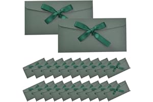 WZHHDM 20Pcs Retro Gift Card Envelopes, Green Gift Envelopes with Ribbons Kraft Gift Card for Wedding Birthday Invitations Letters Valentine's Father's Day
