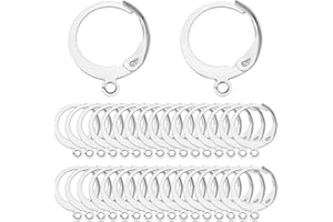 SUNNYCLUE 1 Box 80Pcs Huggie Hoop 15mm Round Leverback Earring Hooks Stainless Steel Lever Backs Hinged Huggie Hoops with Loops Earwires Leverbacks Ear Wires for Jewellery Making DIY Earrings Findings