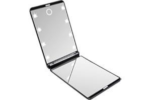LURICO Taschenspiegel, Kompaktspiegel mit Dimmbares LED Licht, Reisespiegel mit 8 LED-Leuchten, Handtaschenspiegel mit 1×/2× Vergrößerung, klappbarer LED-Kosmetikspiegel