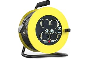 SQUAELTIRS 4 Way 50 Meters Cable Extension Cord Reel,13A Electrical Extension Reel,50m Outdoor Extension Lead,Extension Lead Garden Outdoor