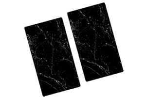 Deenz 30X52Cm Set of 2 Black Marbel Effcts Universal Hob Cover Plate Tempered Glass Worktop Saver Dishwasher Safe 4Mm All Types of Cookers (Hob Covers)
