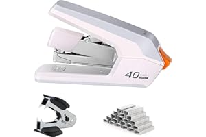 SIVELIKE Deli Effortless Desktop Stapler, 40-50 Sheet Capacity, One Finger Touch Stapling, Easy to Load Ergonomic Heavy Duty Stapler, Includes 1500 Staples and Staple Remover(white,40-50 Sheet)