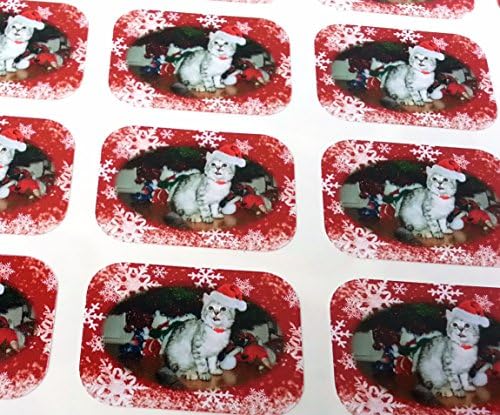 50 Cute Christmas 'Cat with Santa Hat' Present/Envelope Stickers - Small