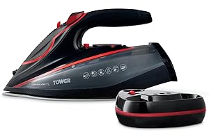 Tower T22035RED Cord/Cordless Steam Iron with Ceraglide XL Ceramic Soleplate, Thermostatic Dial Control, Anti-Calc & Anti-Drip Functions, Auto Shut Off, 350ml Water Tank, 3100W, Red & Black