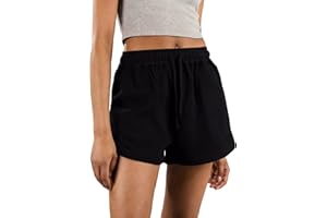 C K CRISKAT Pantalones Cortos Mujer Verano Deportivo Cintura Alta Elástica Cordón Shorts Playa Holgados de Pierna Ancha Verano