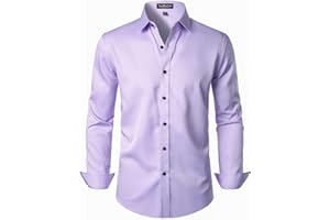 LucMatton Men's Dress Shirt Formal Stretch Wrinkle-Free Long Sleeve Slim Fit Button Down Shirts for Wedding Party