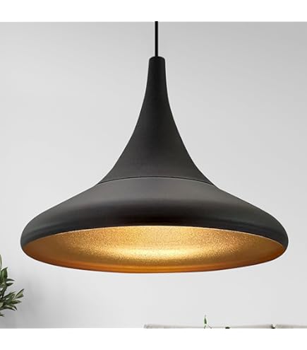 B·LED BARCELONA LED BarcelonaLED Suspension Nordique Décorative En Bois Avec Abat-Jour En Aluminium Noir Diamètre 35cm E27 Prise Pour Salle à Manger Salon Cuisine Intérieur