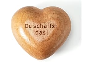 ROBOMANOR Lucky Charm for Him and Him Advent Calendar Filling Christmas Wooden Heart Worry Stone with Du schaffst das! Lucky Stone Lucky Charm for Family and Friends Courage Men Gift Christmas