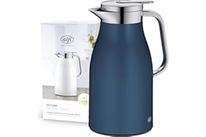 alfi SKYLINE 1,0l, dark denim, caraffa termica con igienico inserto in vetro, chiusura a vite con pulsante, presa ergonomica, con una sola mano, ottima come caraffa da caffè, caraffa da tè, senza BPA