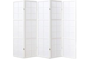 ‎HOMESTYLE4U Homestyle4u 439, Paravent Raumteiler Innen 5 teilig Holz Weiß Trennwand Reispapier Höhe 175 cm