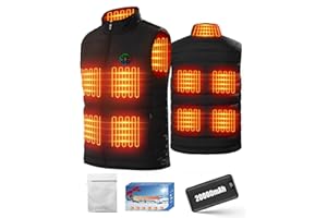 Trongle Gilet Chauffant Électrique USB avec 7.4V Batterie 20000mAh, 9 Zones de Chauffage, 3 Niveaux de Température, Taille Réglable, Lavable en Machine, Idéal pour Hiver, Ski, Moto, Randonnée