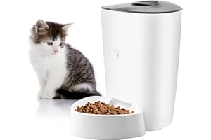 Pawmate Mangeoire automatique pour chat avec minuterie, distributeur de nourriture pour animaux de compagnie avec contrôle programmable jusqu'à 15 portions, 6 repas par jour