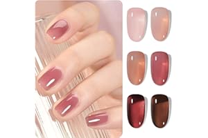 GAOY Rose Garden Jelly Gel Nail Polish Kit di 6 colori trasparenti nudi, rossi, rosa, marroni, per manicure gel da salone e nail art fai da te a casa