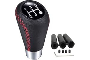 HISports Car Gear Shift Knob 5 Speed, Universal Leather Gear Shift Lever Manual Gear Stick Knob with 3 Hoses 8mm 10mm 12mm Manual Shift Lever Suitable for Most Manual Automotive Vehicles