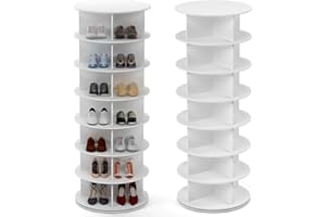 PTUWODS Drehbares Schuhschrank, 360-Grad-Schuhregal, Aufbewahrung, Rundes Karussell, Vertikale Handtasche, Schuhschrank-Organisation (Weiß, 7 Etage)