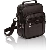 Av A Dos Men's Black Phone Split Leather Plaid Hand Shoulder Cross Strap Bag Medium