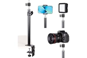 ZTOWOTO Soporte de transmisión en Vivo para teléfono Celular con cámara DSLR retráctil de Escritorio, Soporte de luz LED con Soporte de Cabeza esférica de 360 ° y Clip para teléfono Celular