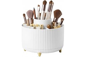 DONGDA Kosmetik Make Up Organizer, 360°Drehbarer Pinsel Kosmetik Organizers, Multifunktionale Beauty Organizer für Pinsel, Kosmetik Aufbewahrung Kosmetik für Frisiertisch, Schlafzimmer, Bad - Weiß