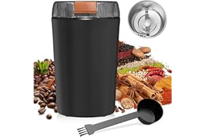 LORRTTA Powerful Electric Coffee Grinder, 304 Stainless Steel Bean & Nut Grinder with 80g Bowl, Compact Design, One-Touch Safety, Easy to Use with Cleaning Brush for Coffee, Espresso Beans, Nuts & Grains