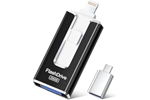 SUDEHO Cle USB 256 Go, Clé USB iPhone MFI Certifié, 4 en 1 Clef pour iPhone/Android/Type C et PC, Cle USB C Photo Stick Mémoire Externe pour Stockage Photos, Vidéos, Fichiers(Noir)