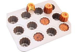 CANDeal 12 Tazze Cannele Stampo antiaderente Cupcake Muffin Stampi Cannelle Dorate Teglia da forno Bakeware Acciaio al Carbonio