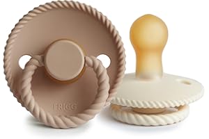 FRIGG Rope Schnuller 2 Packung | Latex Schnuller | BPA-Frei | Hergestellt in Dänemark | Symmetrischer Sauger in Kirschform (Cream/Croissant, Größe 1 (0-6 Monate))