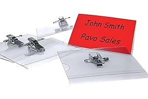 PAVO Boîte de 50 badges transparents format 57 x 91 mm, pince + épingle et bristol