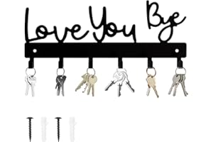 Kunoli Key Holder, Love You Bye Entryway Metal Key Hooks with 6 Hooks, Wall Mounted Decorative Key Rack for Front Door, Hallway & Home Organization (B-W)