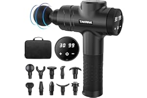 TAKRINK Pistolet Do Masażu Pistolet Do Masażu Z 30 Prędkościami I 10 Głowicami Masującymi Bezprzewodowy Pistolet Do Masażu 2800mAh Masażer Perkusyjny Z Ekranem Dotykowym LCD Elektryczne