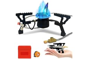 OLUTULA Camping Gas Stove Wind-Resistant and Compact Equipped with a 5800W Burner Piezo Ignition Includes Adapters and Converters for Outdoor BBQs Cooking Fishing