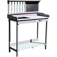 HOMCOM Pflanztisch Gärtnertisch Gartentisch Blumentisch mit Schublade und Wanne für den Garten Tannenholz Mintgrün…