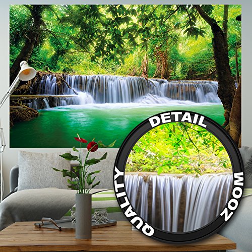 Paradies Fototapete - Wasserfall im Wald - Dschungel Fluss Kanchanaburi Thailand Si Sawa Wandbild- XXL Wanddeko 210 x 140 cm