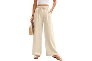PASUDA Pantaloni Donna Pantaloni Leggeri Cotone Estivi Larghi Comodi Elastico Vita Pantaloni Casual Pantalone Spiaggia con Tasche e Coulisse
