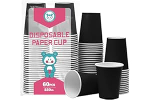 Yuxitia Lot de 60 gobelets en carton jetables noirs pour fête de mariage, pique-nique, barbecue, voyage et événement, 237 ml (noir)